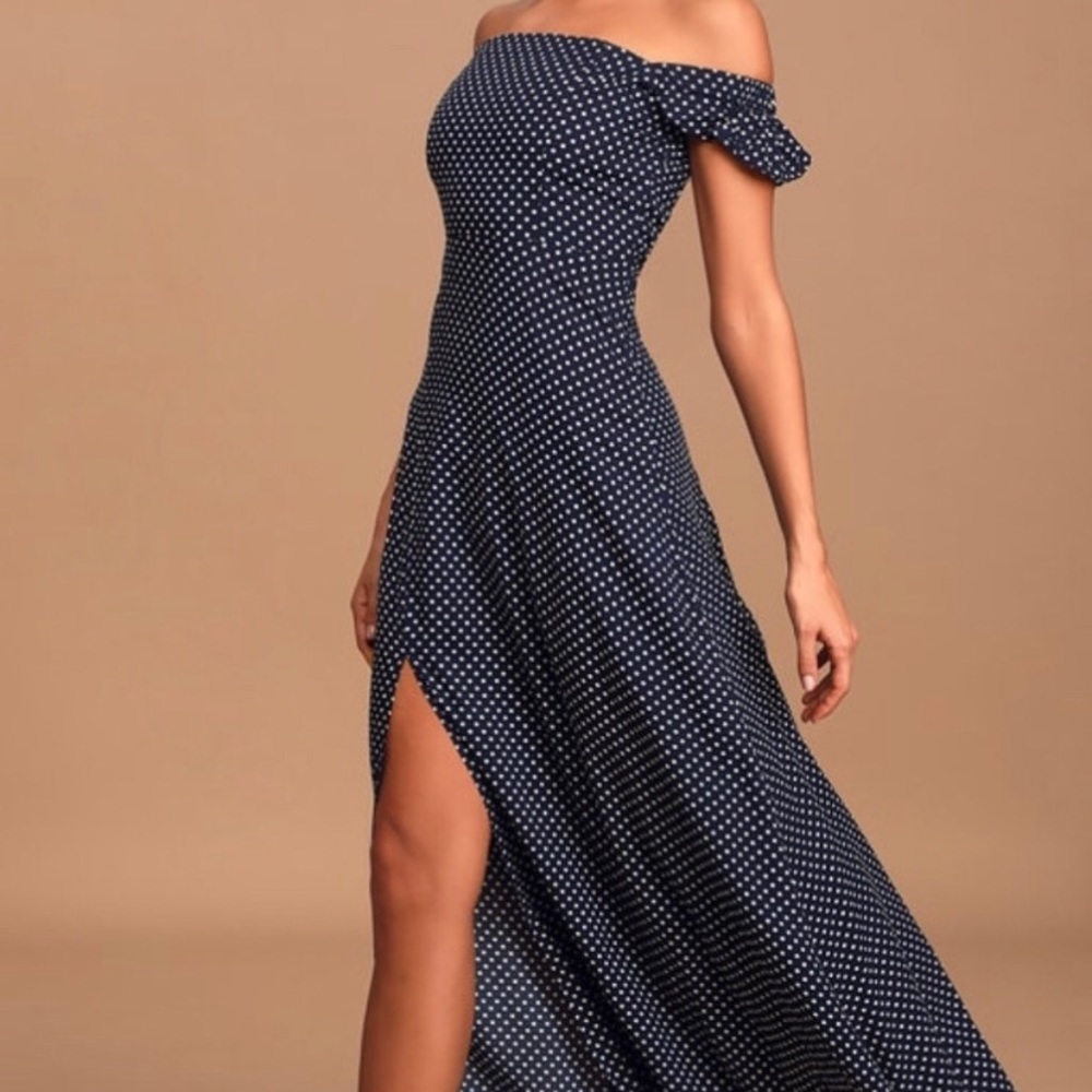 Lulus Blue Polka Dot Maxi Dress